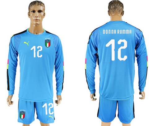 Italy #12 Donna Rumma Blue Long Sleeves Goalkeeper Soccer Country Jersey